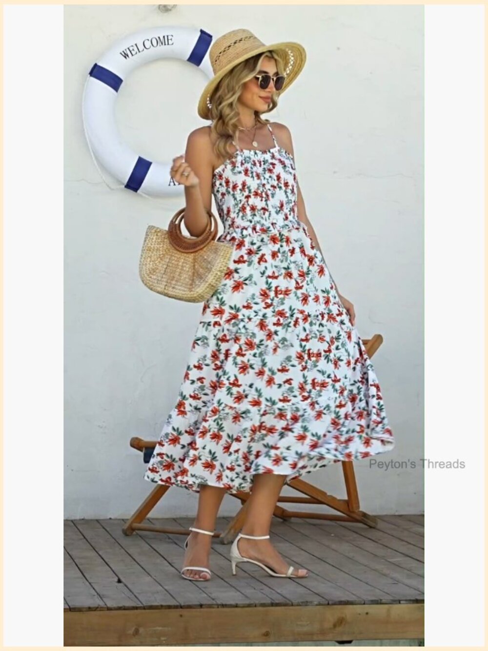 Women's Smocked Tiered Maxi Dress with Spaghetti Straps - Flowy Boho Sundress - Picture 7 of 7
